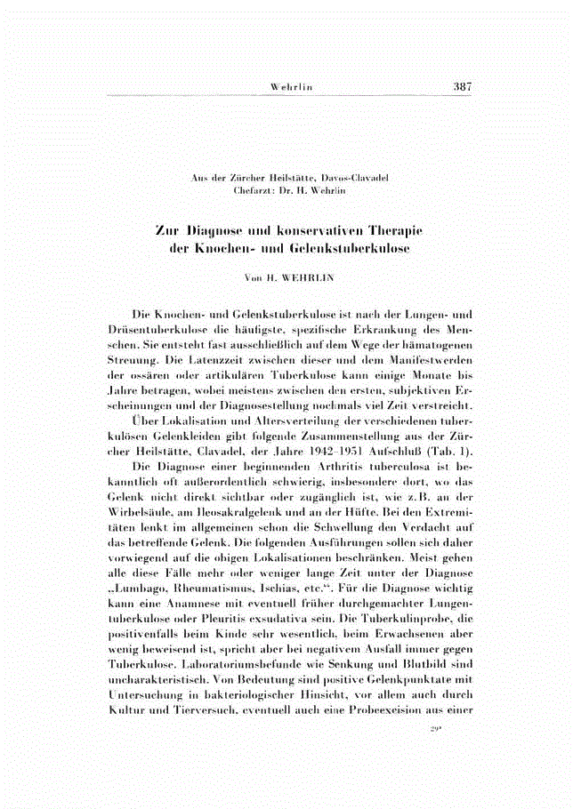 First page of Zur Diagnose und konservativen Therapie der Knochen- und Gelenkstuberkulose