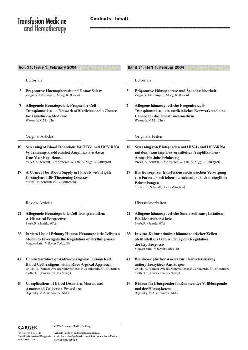 First page of Table of Contents · Inhaltsverzeichnis