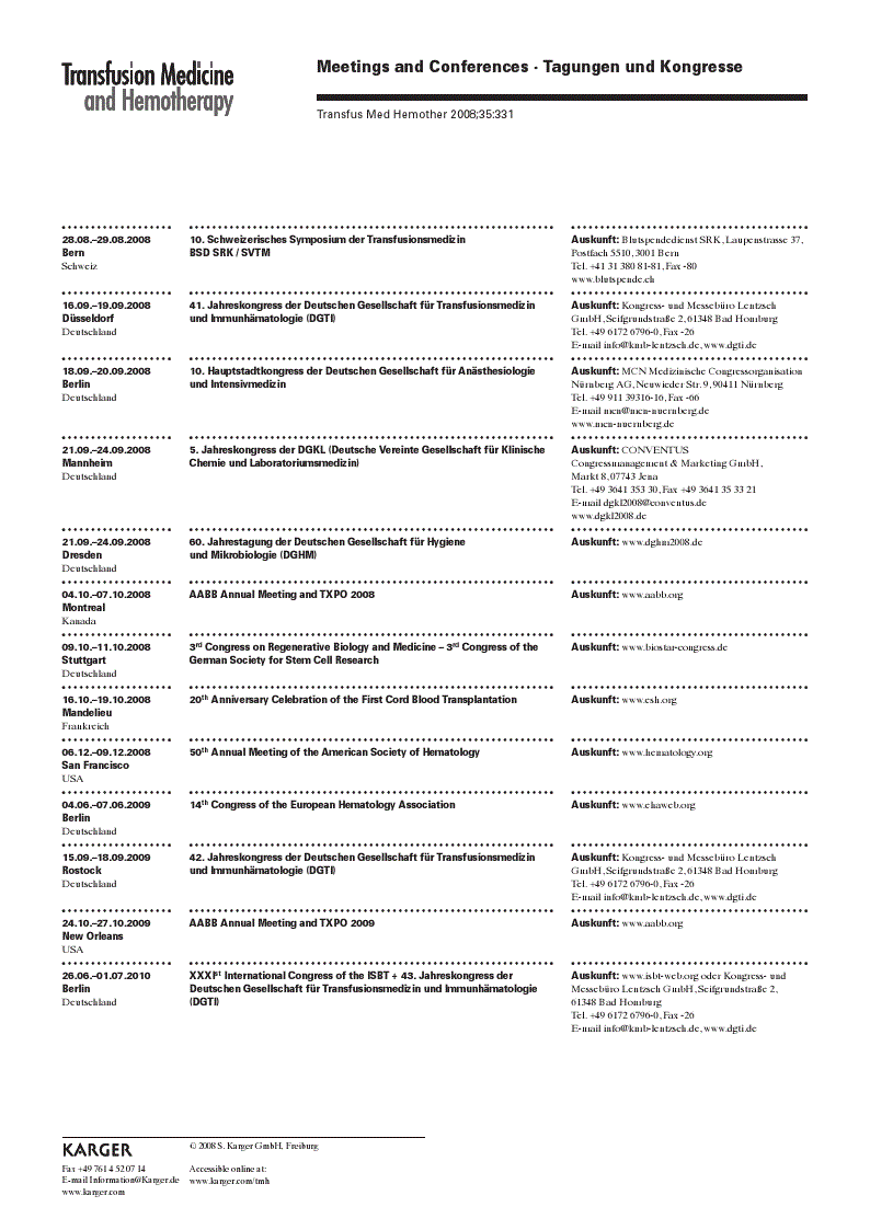 First page of Meetings and Conferences · Tagungen und Kongresse