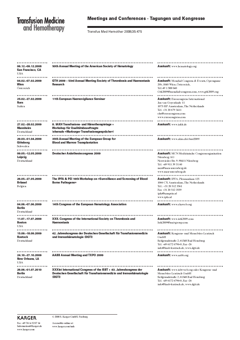 First page of Meetings and Conferences · Tagungen und Kongresse
