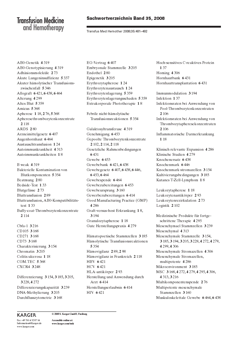First page of Sachwortverzeichnis Band 35, 2008