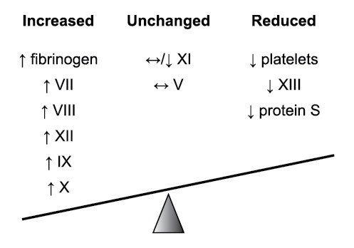  Changes of coagulation factors in pregnancy.