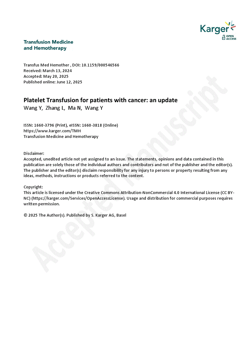 First page of Platelet Transfusion for patients with cancer: an update
