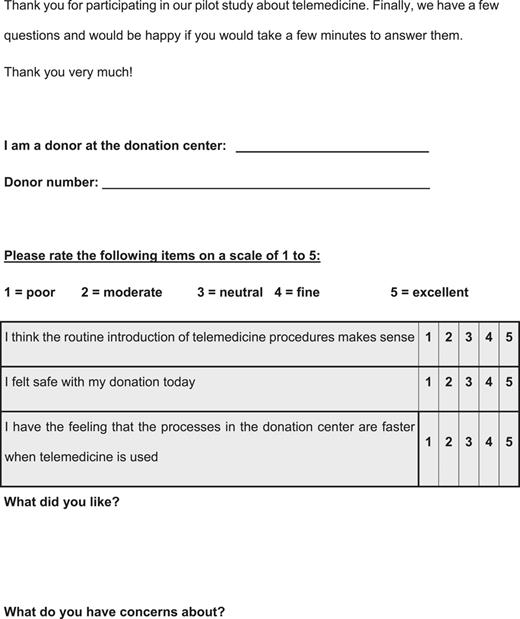 Donor evaluation form telemedicine.