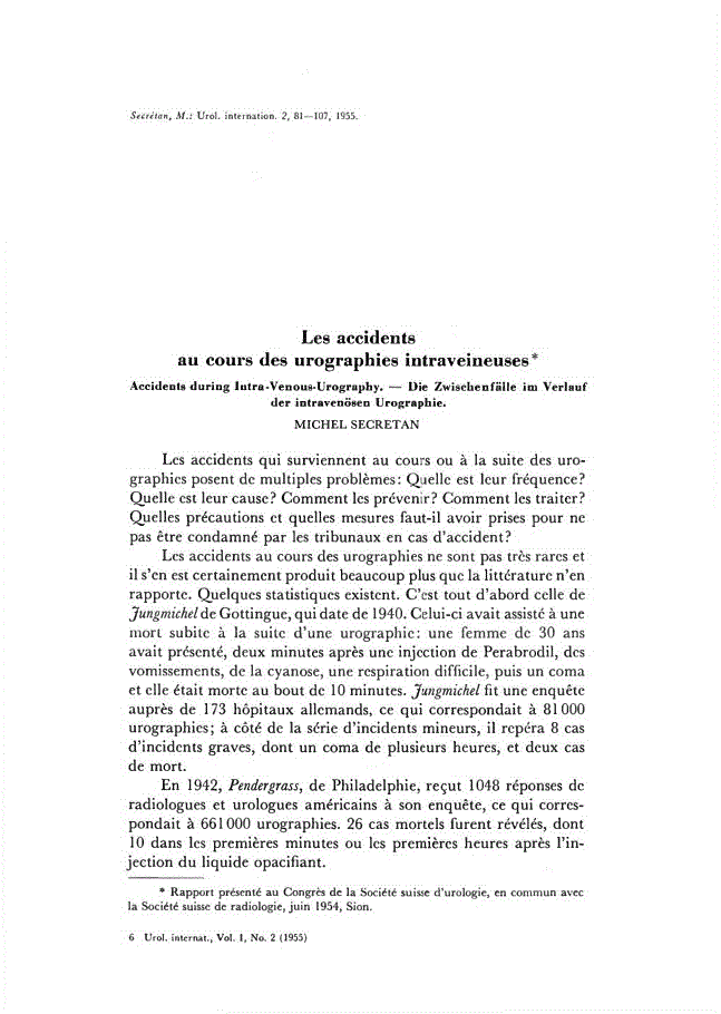 First page of Les accidents au cours des urographies intraveineuses
