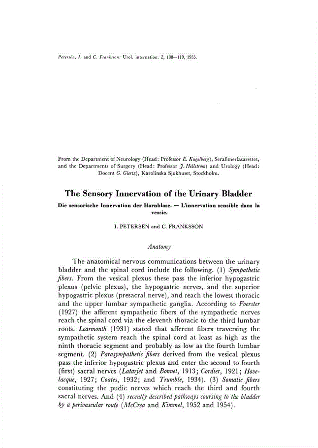 First page of The Sensory Innervation of the Urinary Bladder