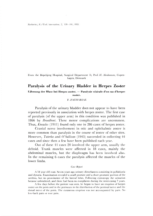 First page of Paralysis of the Urinary Bladder in Herpes Zoster