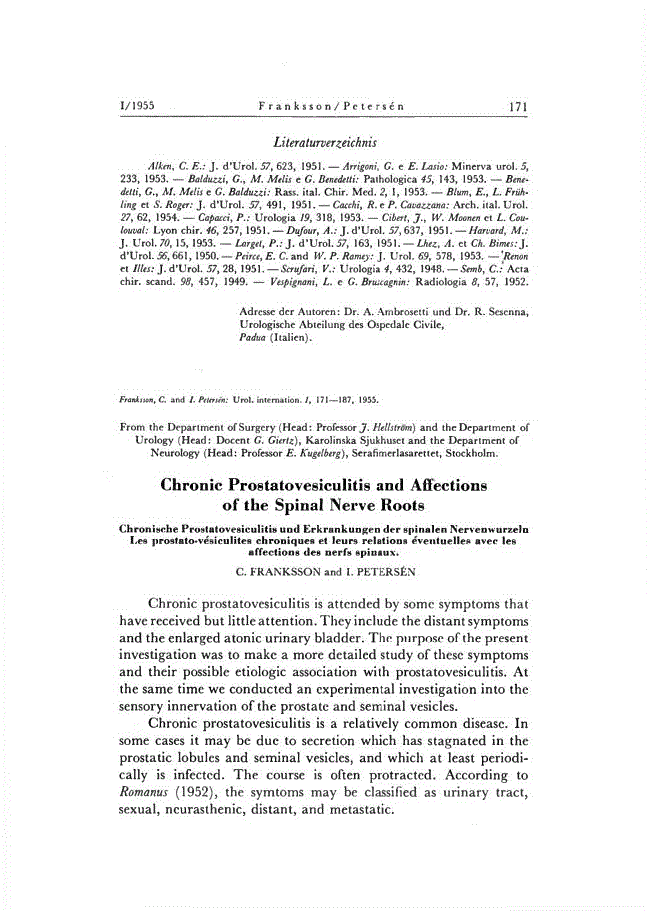 First page of Chronic Prostatovesiculitis and Affections of the Spinal Nerve Roots