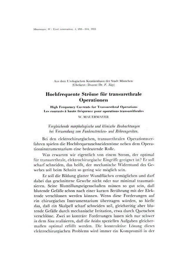 First page of Hochfrequente Ströme für transurethrale Operationen