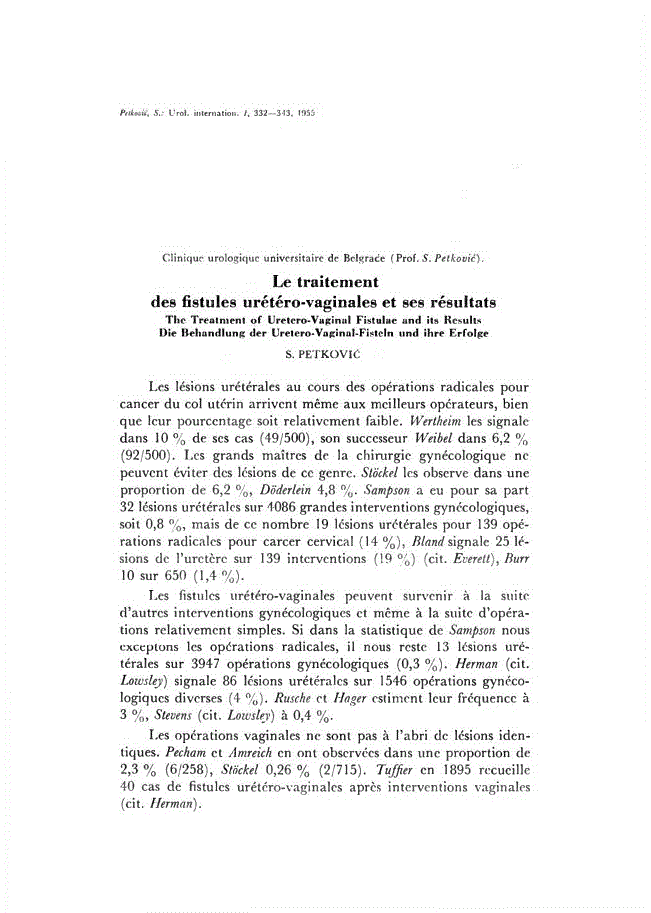 First page of Le traitement des fistules urétéro-vaginales et ses résultats