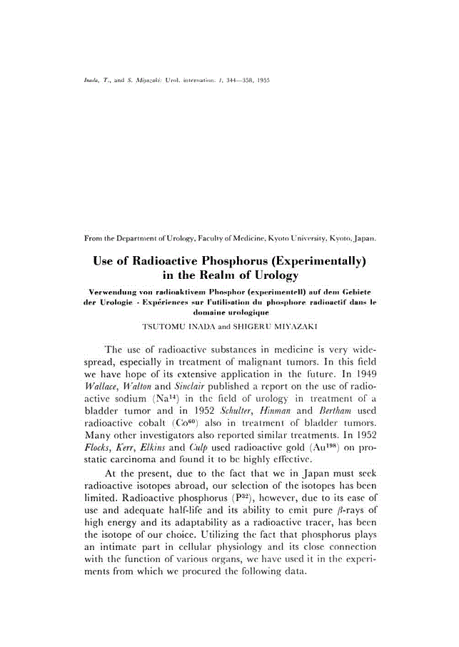 First page of Use of Radioactive Phosphorus (Experimentally) in the Realm of Urology