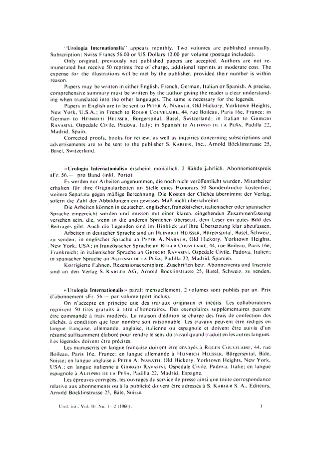 First page of “Urologia Internationalis”– subscriptions and advertisements
