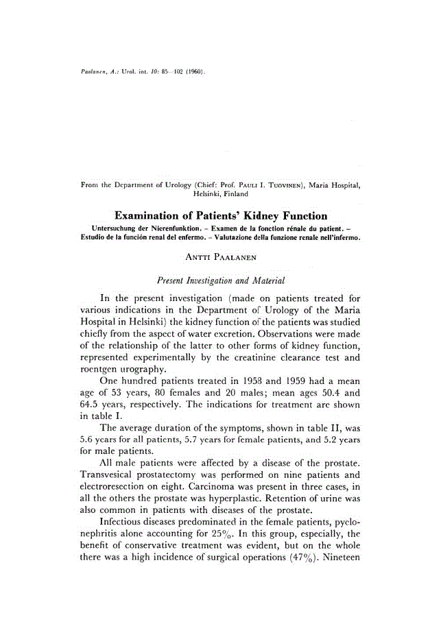 First page of Examination of Patients’ Kidney Function