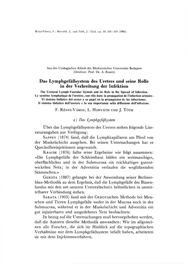First page of Das Lymphgefäβsystem des Ureters und seine Rolle in der Verbreitung der Infektion