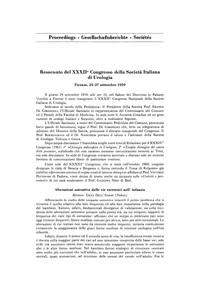 First page of Resoconto del XXXII° Congresso della Società Italiana di Urologia<subtitle>Firenze, 24–27 settembre 1959</subtitle>