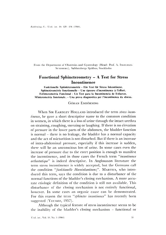 First page of Functional Sphincterometry – A Test for Stress Incontinence