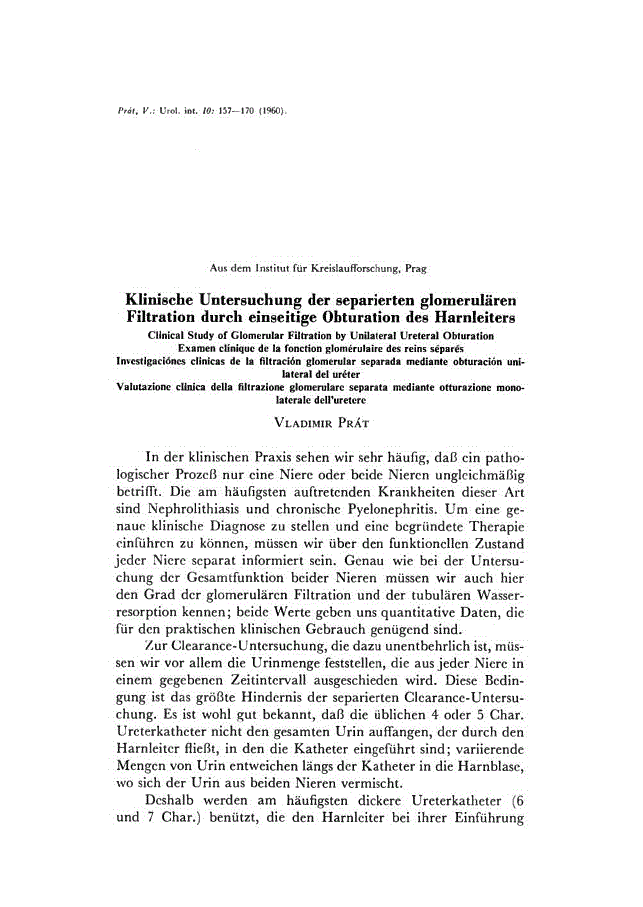 First page of Klinische Untersuchung der separierten glomerulären Filtration durch einseitige Obturation des Harnleiters