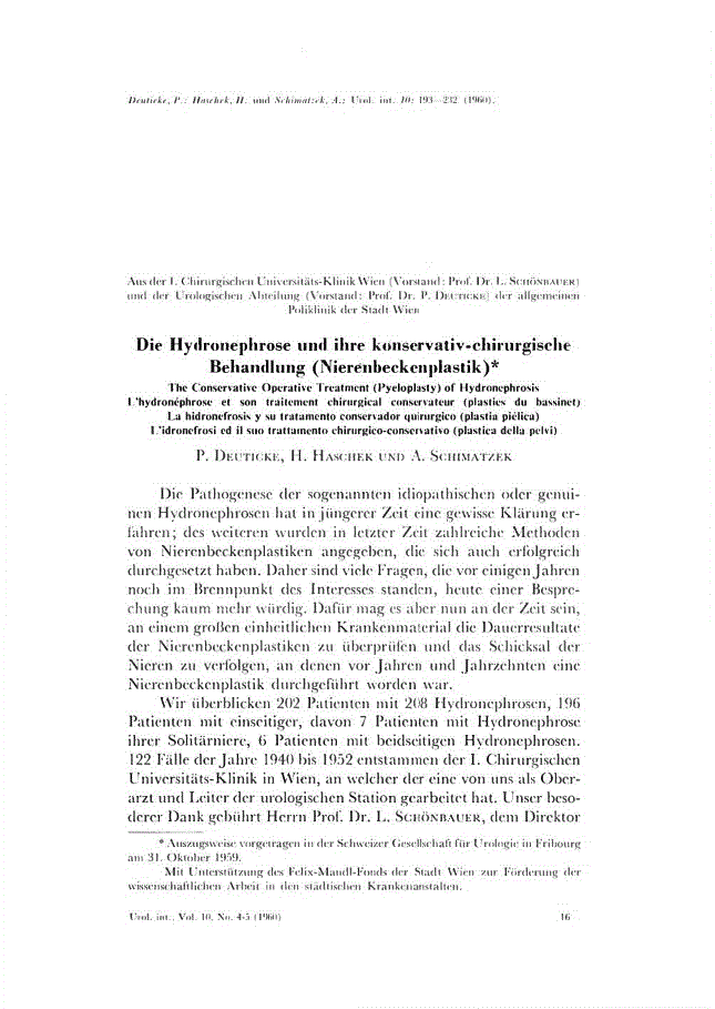 First page of Die Hydronephrose und ihre konservativ-chirurgische Behandlung (Nierenbeckenplastik)