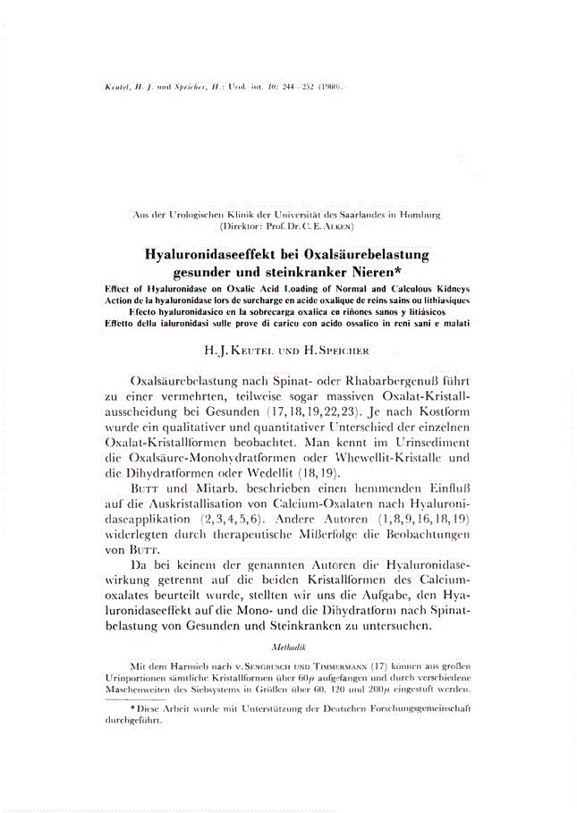 First page of Hyaluronidaseeffekt bei Oxalsäurebelastung gesunder und steinkranker Nieren