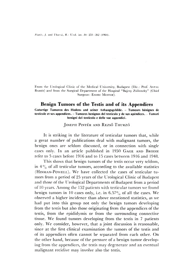 First page of Benign Tumors of the Testis and of its Appendices
