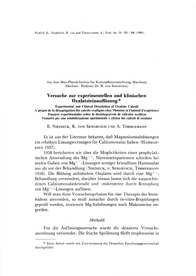 First page of Versuche zur experimentellen und klinischen Oxalatsteinauflösung