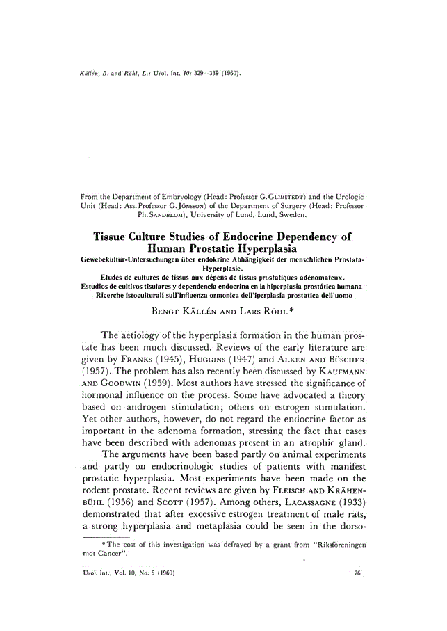 First page of Tissue Culture Studies of Endocrine Dependency of Human Prostatic Hyperplasia