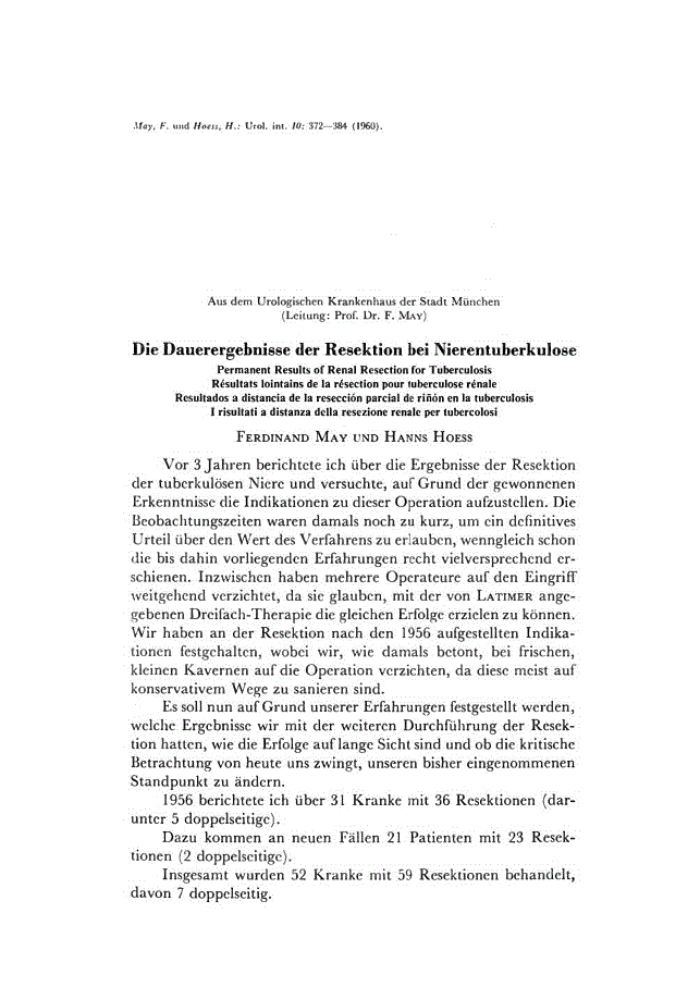 First page of Die Dauerergebnisse der Resektion bei Nierentuberkulose