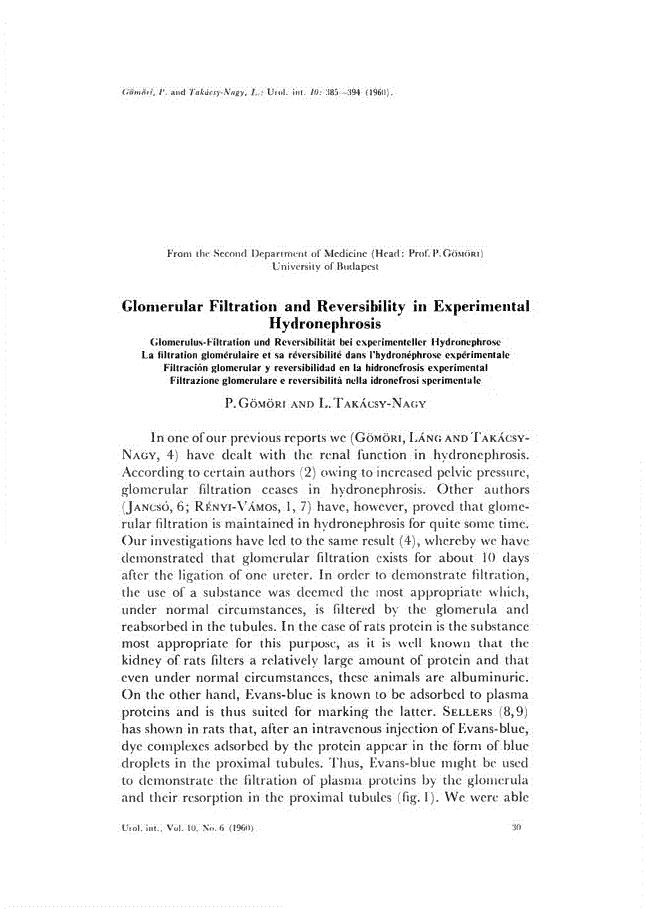 First page of Glomerular Filtration and Reversibility in Experimental Hydronephrosis