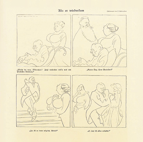 Fig. 3. “When he came back”: caricature of Olaf Gulbransson (1873–1958). German satiric paper Simplicissimus, 1920, August 18, p. 200.
