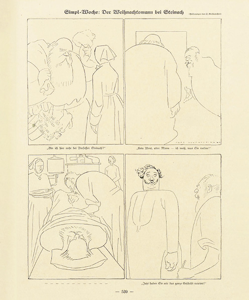 Fig. 4. “Santa Claus meets Steinach”: caricature of Olaf Gulbransson. German Satiric paper Simplicissimus, 1927, December 26.