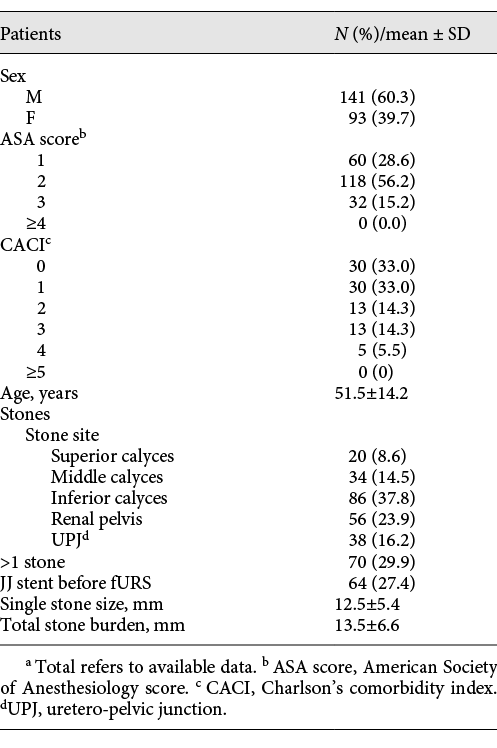Patients’ and stones’ characteristicsa Refer to the image caption for details.