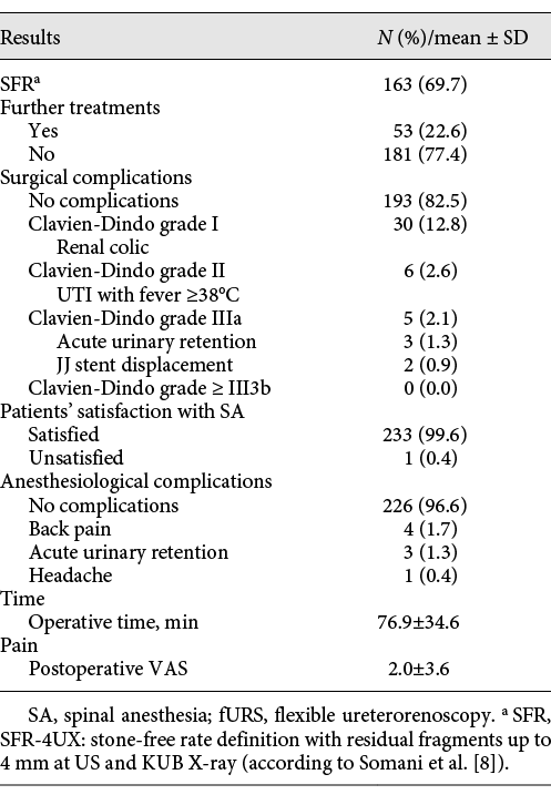 Outcomes and complications of fURS performed under SA Refer to the image caption for details.