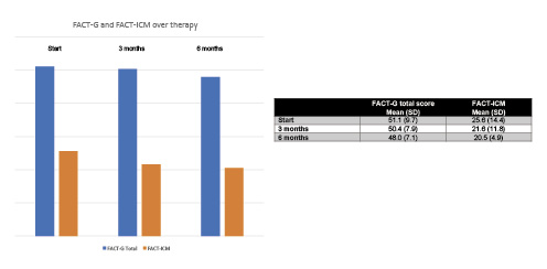 Development of mean FACT-G total score and mean FACT-ICM during therapy with no significant change.