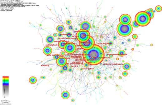 The keyword collaboration network of TKI for RCC from 2000 to 2022.