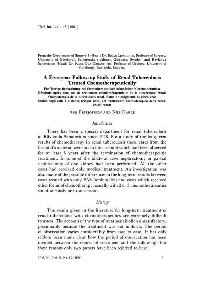 First page of A Five-year Follow-up Study of Renal Tuberculosis Treated Chemotherapeutically