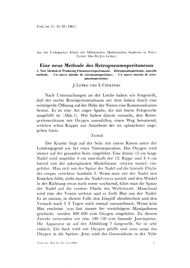 First page of Eine neue Methode des Retropneumoperitoneum
