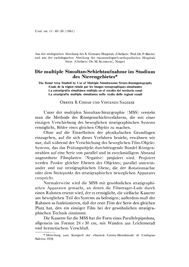 First page of Die multiple Simultan-Schichtaufnahme im Studium des Nierengebietes