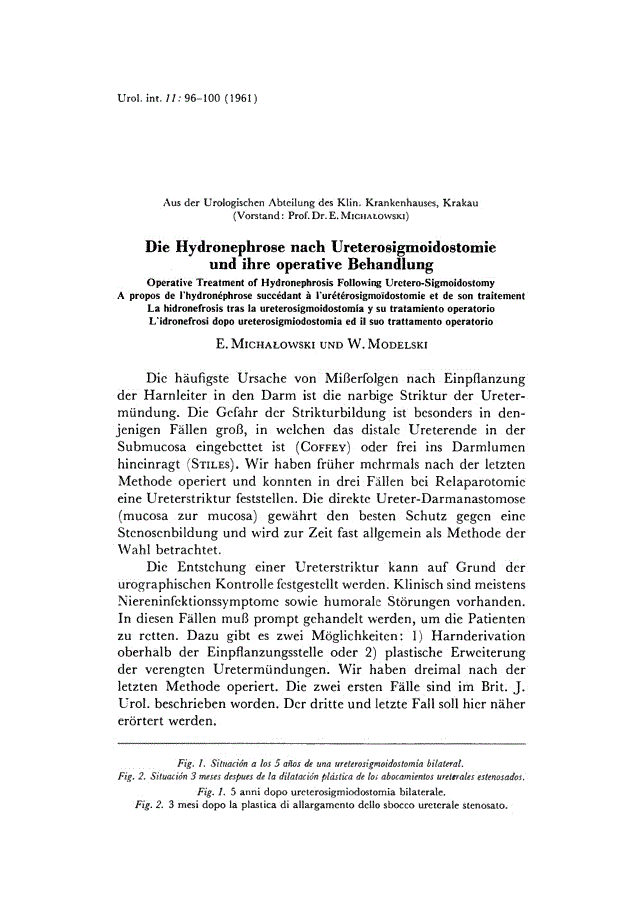 First page of Die Hydronephrose nach Ureterosigmoidostomie und ihre operative Behandlung