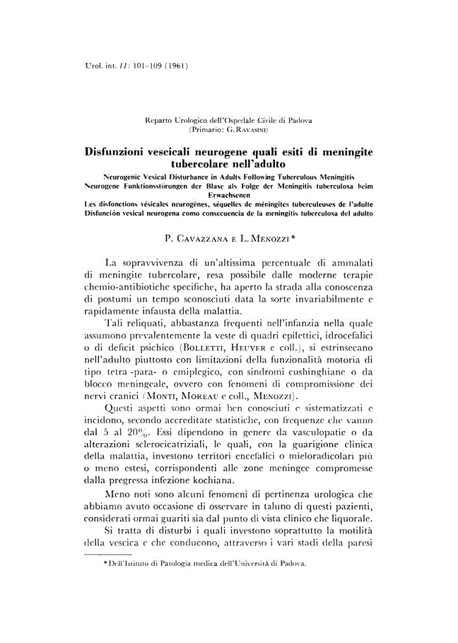 First page of Disfunzioni vescicali neurogene quali esiti di meningite tubercolare nell’adulto