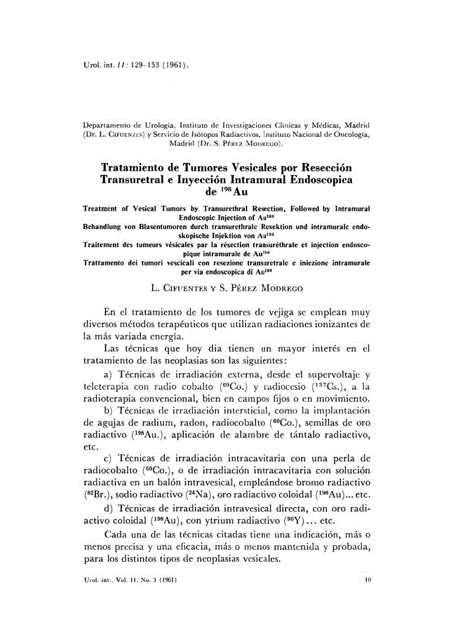 First page of Tratamiento de Tumores Vesicales por Resección Transuretral e Inyección Intramural Endoscopica de <sup>198</sup>Au