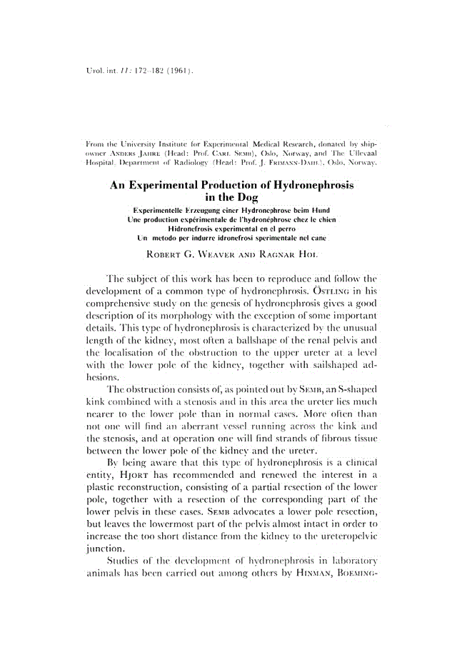 First page of An Experimental Production of Hydronephrosis in the Dog