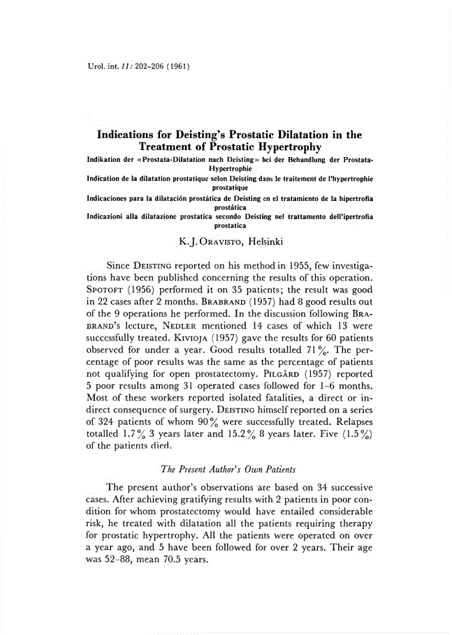 First page of Indications for Deisting’s Prostatic Dilatation in the Treatment of Prostatic Hypertrophy