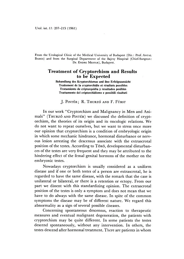 First page of Treatment of Cryptorchism and Results to be Expected