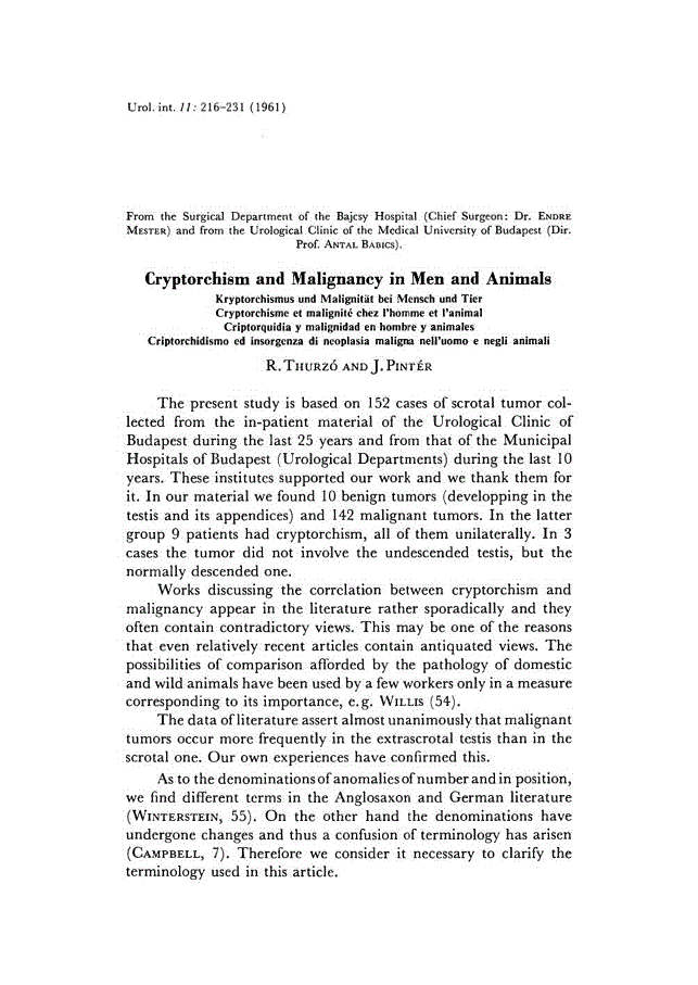 First page of Cryptorchism and Malignancy in Men and Animals