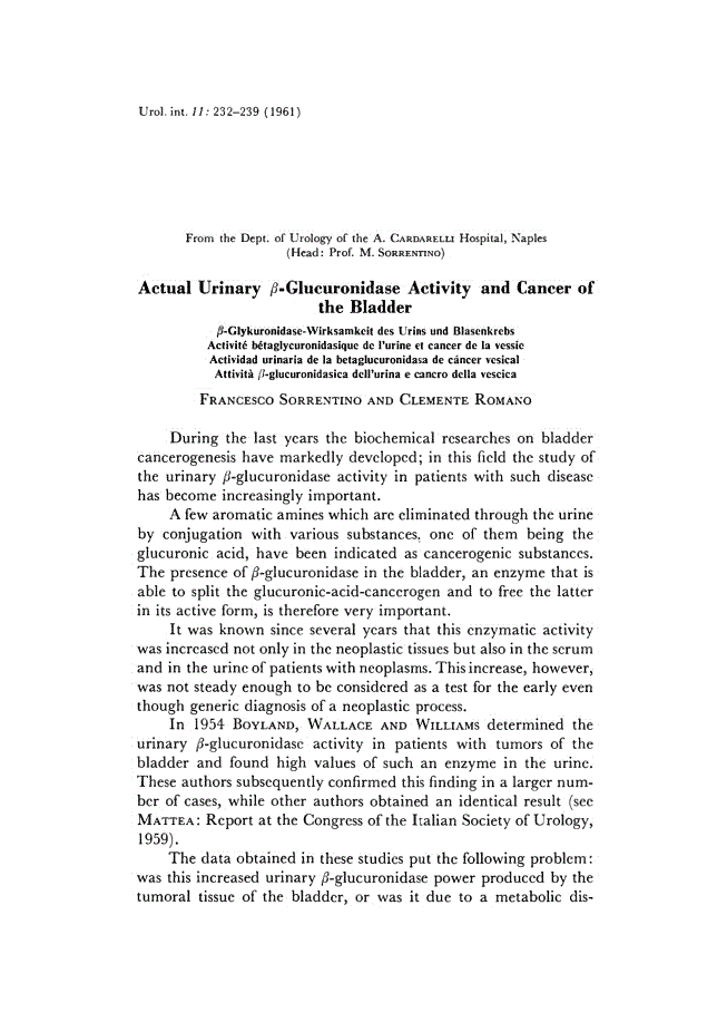 First page of Actual Urinary β-Glucuronidase Activity and Cancer of the Bladder