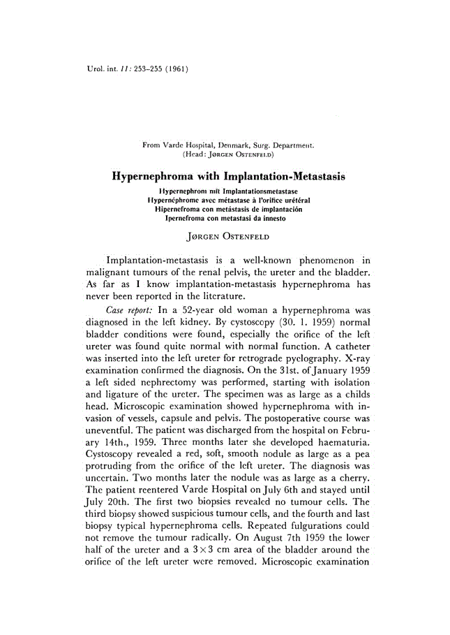 First page of Hypernephroma with Implantation-Metastasis
