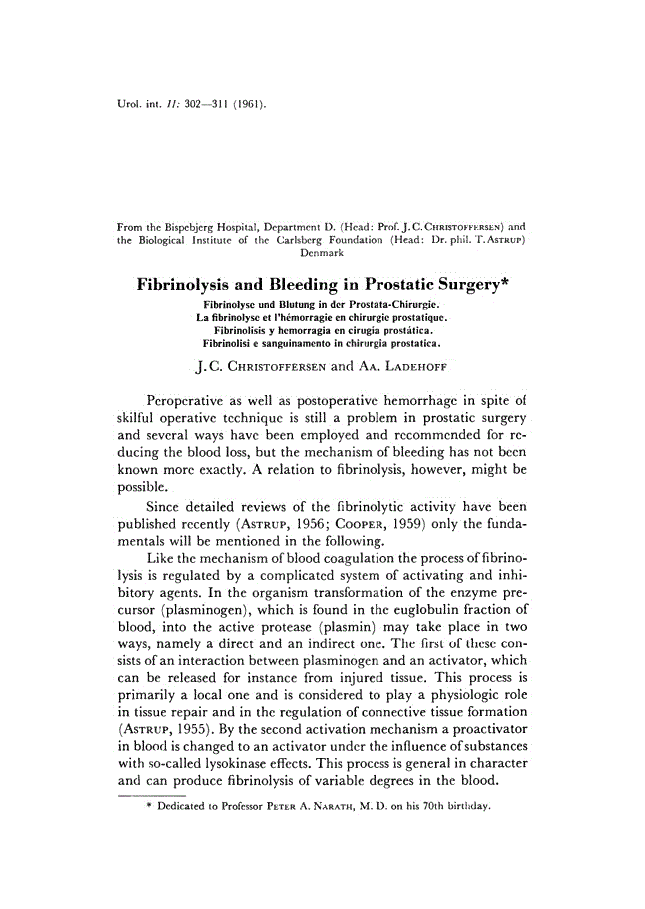 First page of Fibrinolysis and Bleeding in Prostatic Surgery