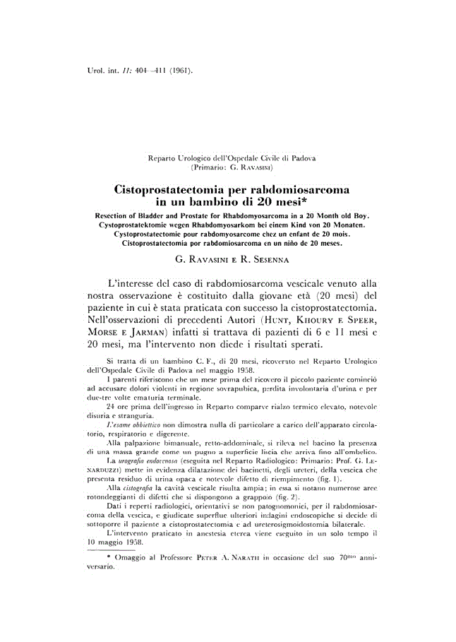 First page of Cistoprostatectomia per rabdomiosarcoma in un bambino di 20 mesi