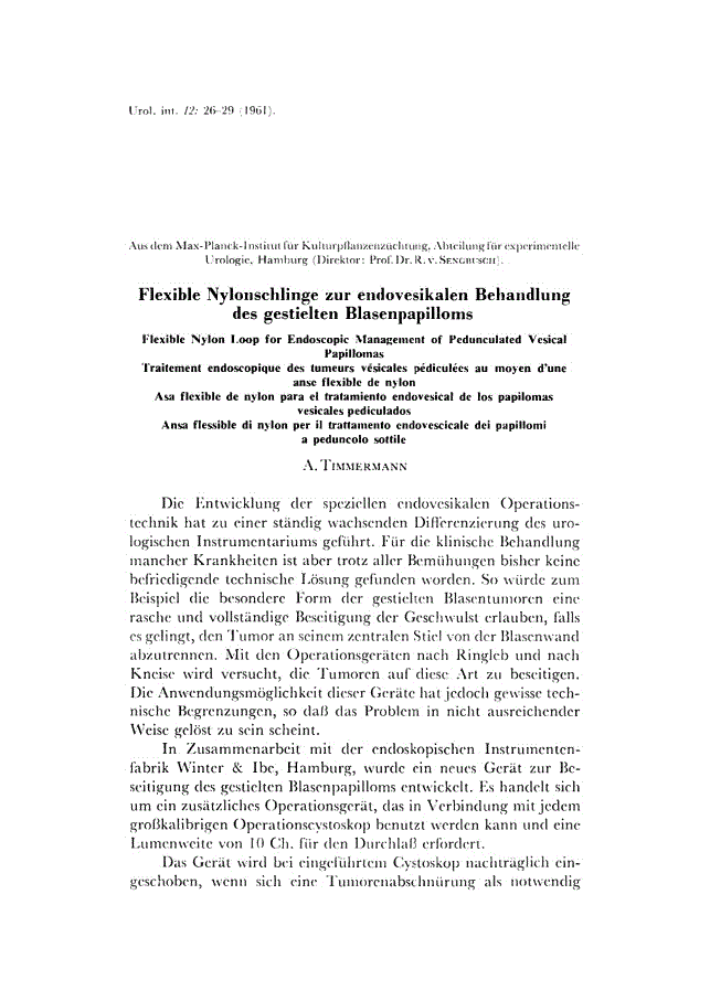 First page of Flexible Nylonschlinge zur endovesikalen Behandlung des gestielten Blasenpapilloms