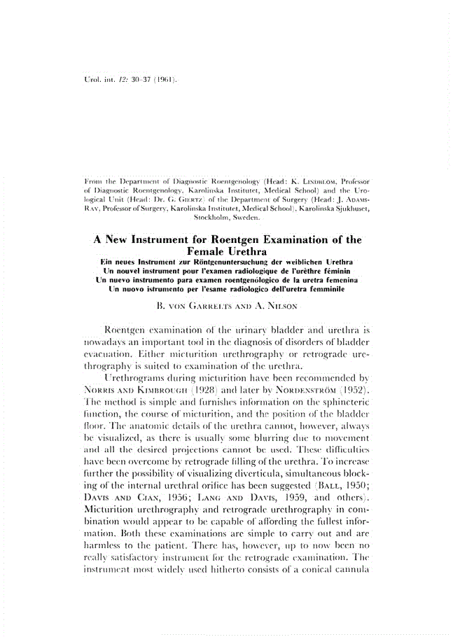 First page of A New Instrument for Roentgen Examination of the Female Urethra